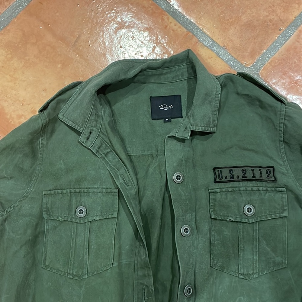 Rails Army Green Button-Down Jacket With Patches - image 2